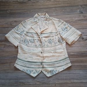 Vintage Short Sleeve Button Down Front   Blouse Shirt Top